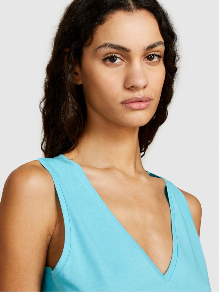 Tank top in 100% cotton - women's tops - Turquoise | Sisley image number 5